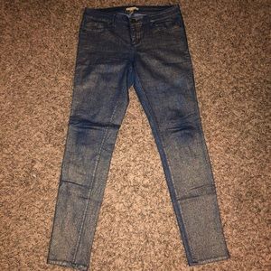 ✨ Metallic Shimmer Blue Gold Skinny Jeans